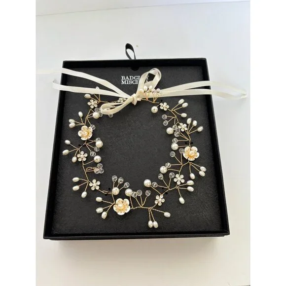 Badgley Mischka Floral Wreath Hair Accessory Flower Girl Wedding First Communion - Picture 8 of 8